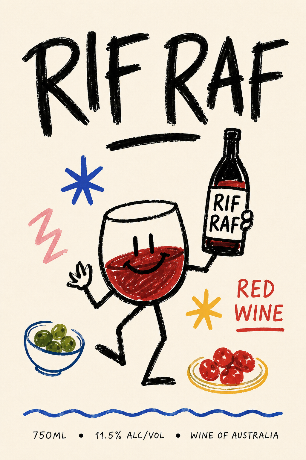 RIF RAF red wine label artwork